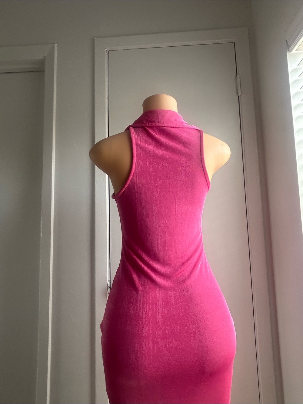 Fuchsia Ruched Button-Front Halter Dress - Picture 4 of 5
